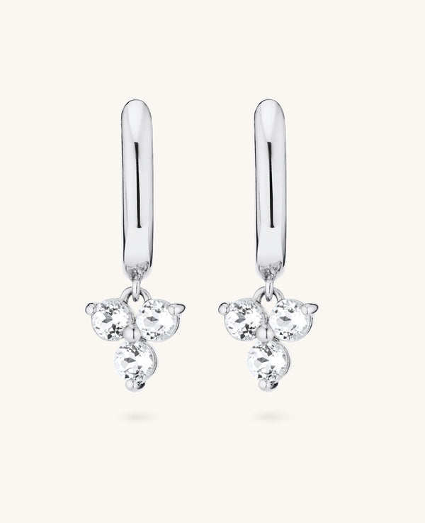 (Pre-Order) Zircon Fleur Dangle Hoops Silver