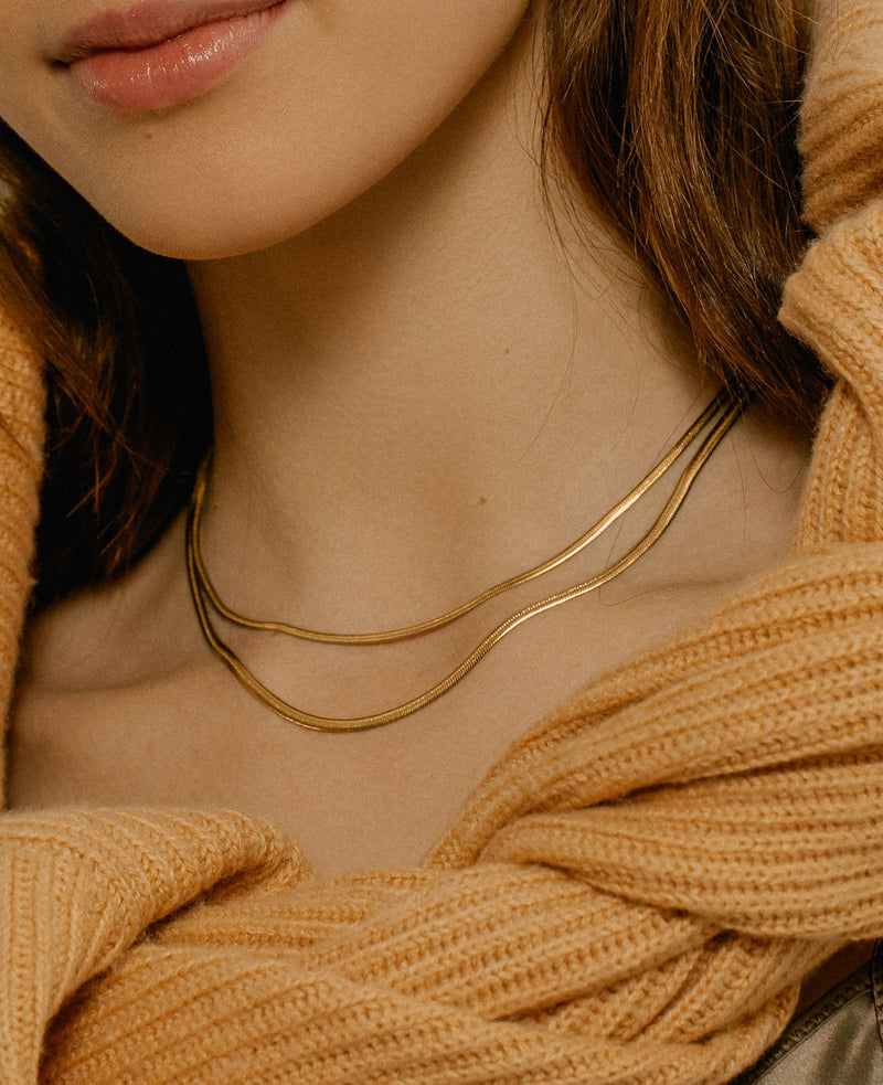 *SAMPLE SALE* 2mm Flat Snake Chain Necklace Gold