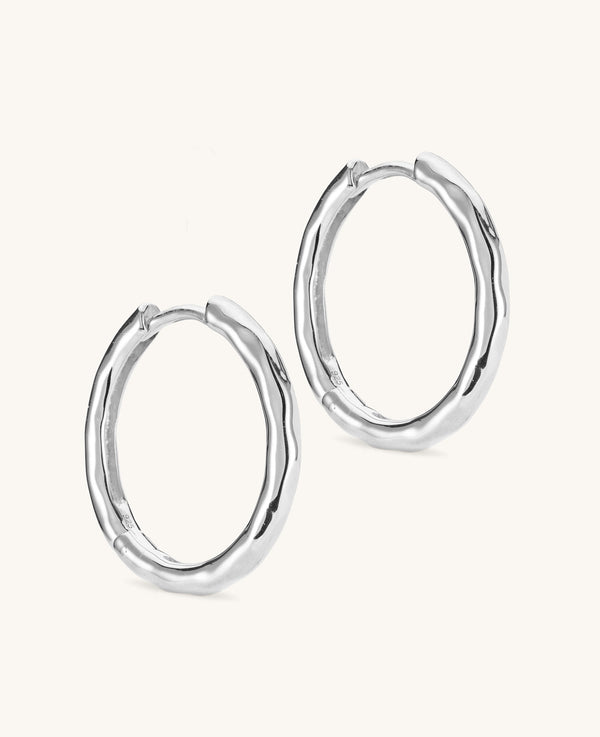 Large Hammered Hoops Silver