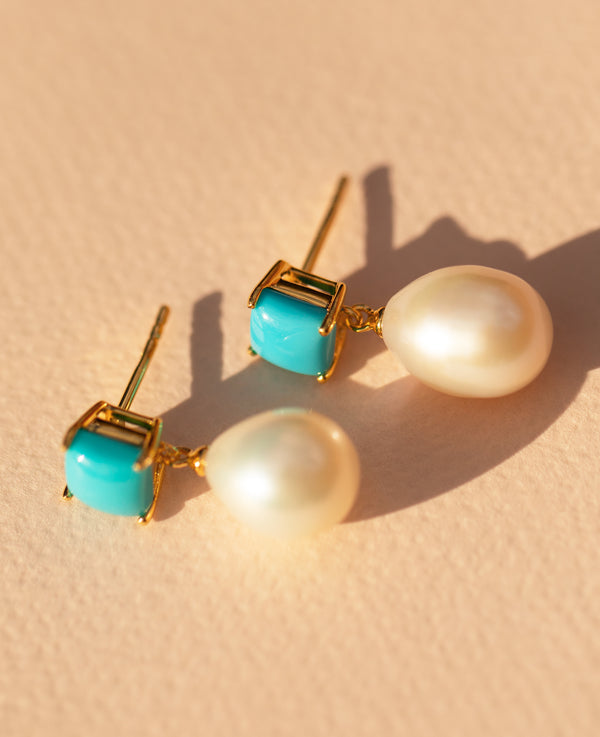 Turquoise and Pearl Drop Earrings