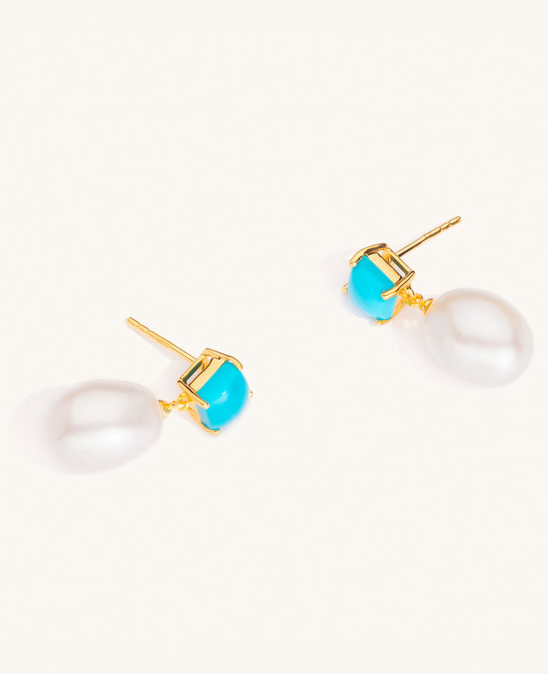 Turquoise and Pearl Drop Earrings