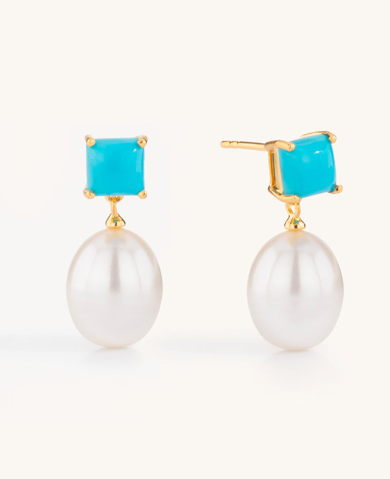 Turquoise and Pearl Drop Earrings