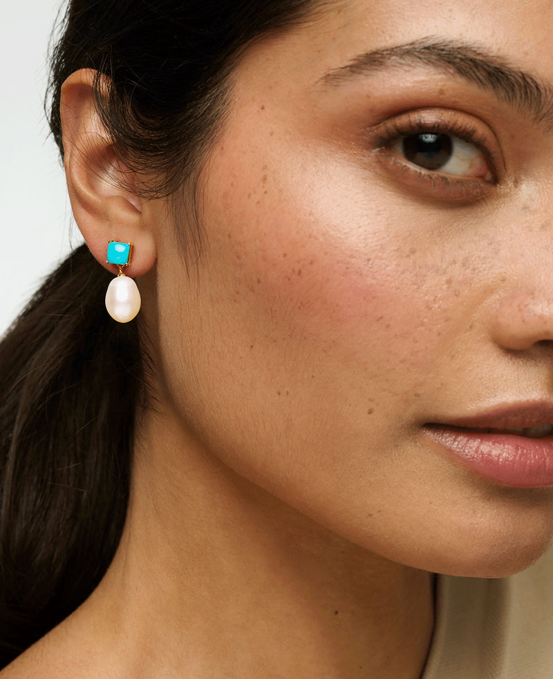 Turquoise and Pearl Drop Earrings
