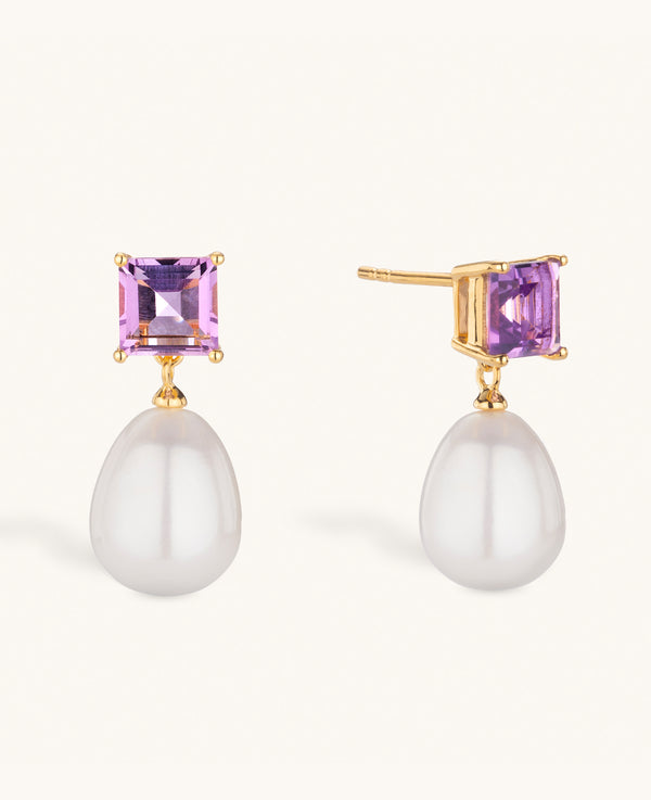 Amethyst and Pearl Drop Earrings