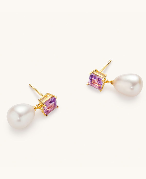 Amethyst and Pearl Drop Earrings