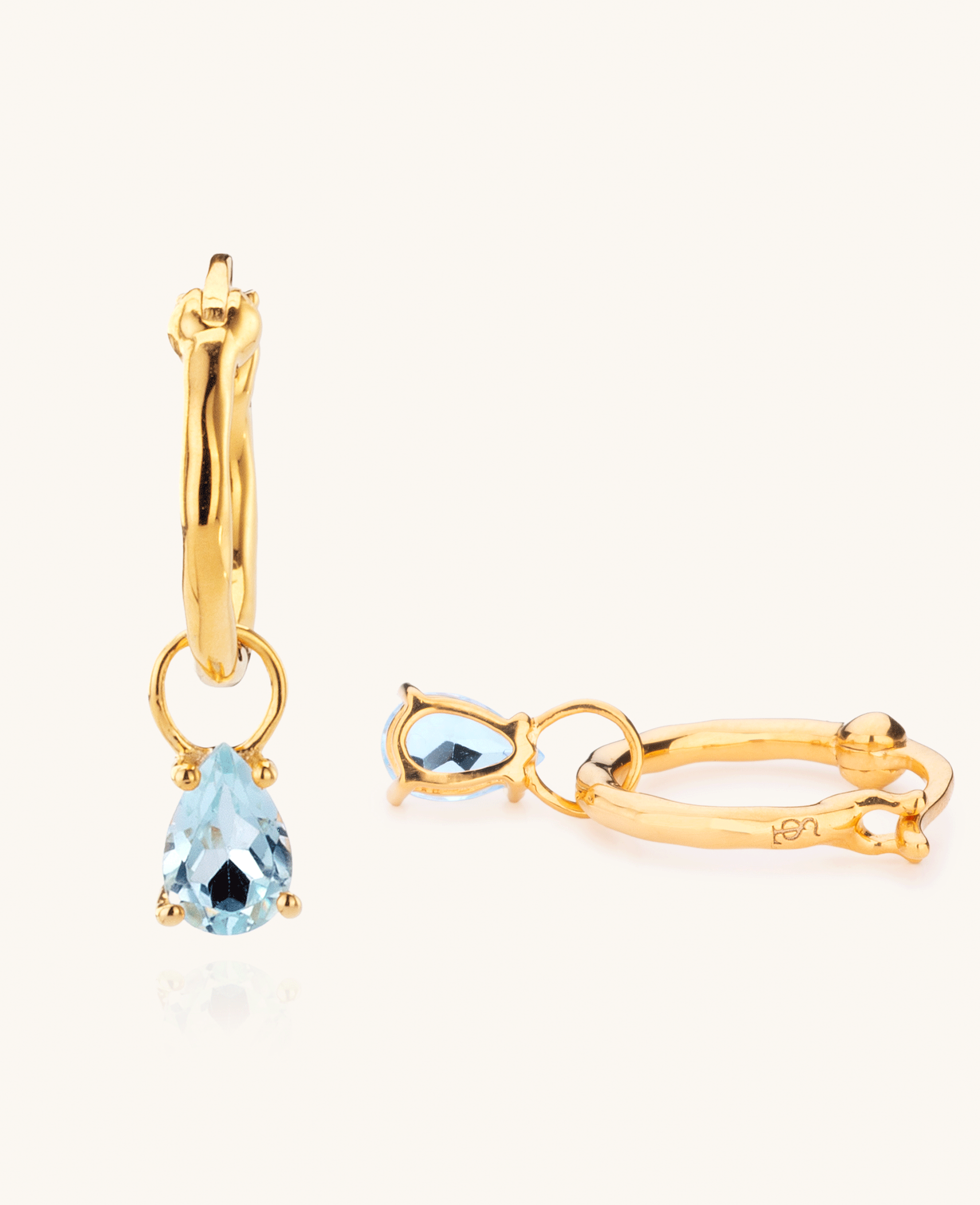 Removable Teardrop Pendant Hoops Gold and Aquamarine | Earrings ...