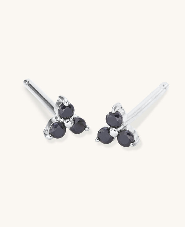 Black Spinel Large Fleur Studs Silver