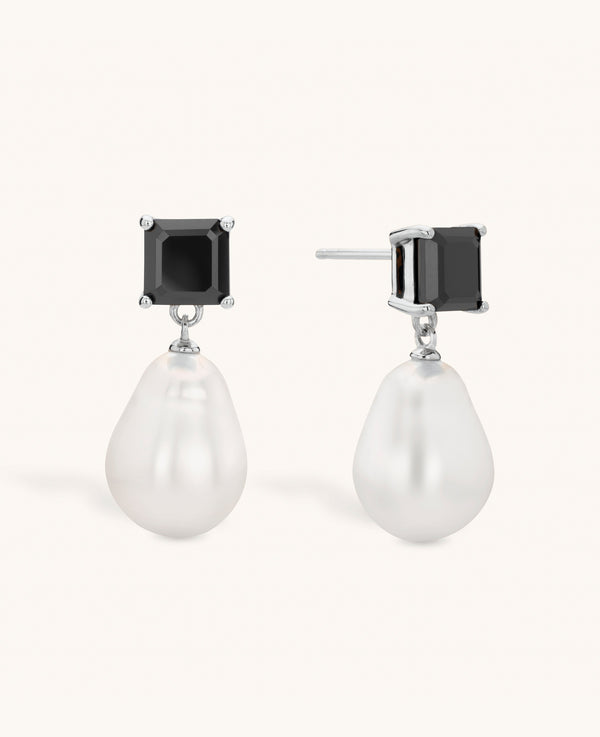 Black Spinel and Pearl Drop Earrings