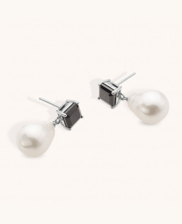Black Spinel and Pearl Drop Earrings