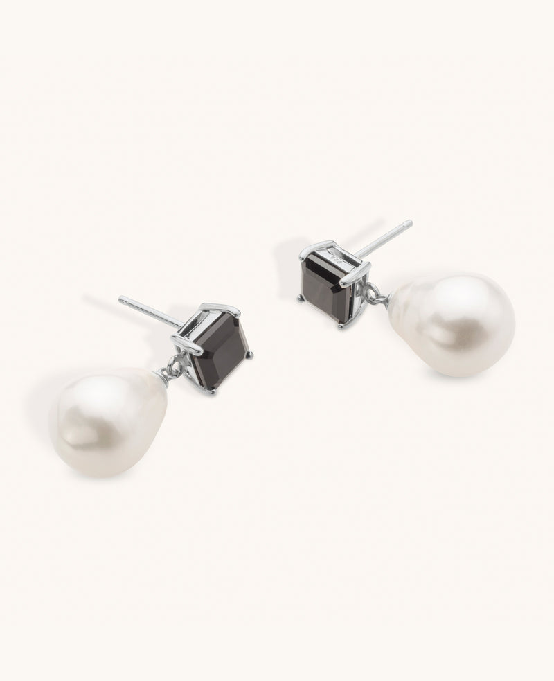 Black Spinel and Pearl Drop Earrings