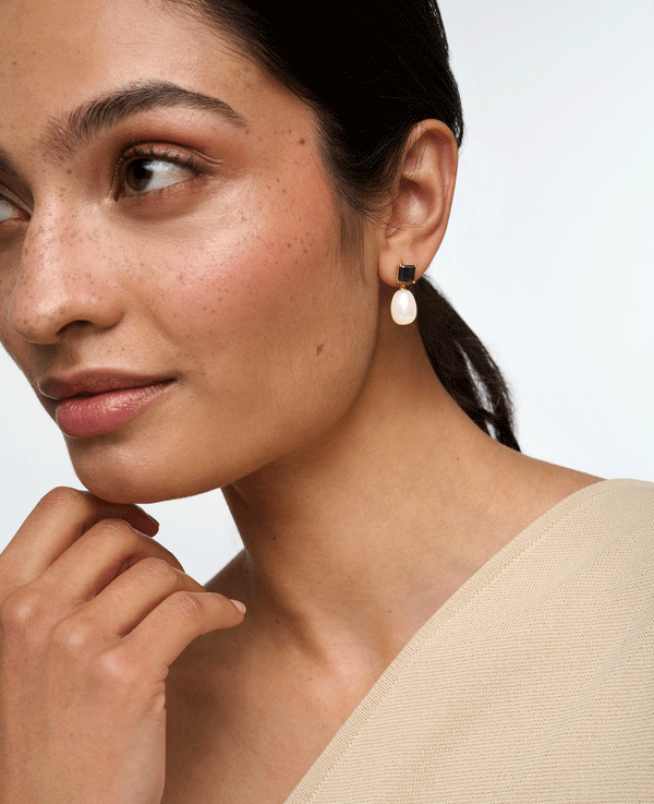 Black Spinel and Pearl Drop Earrings