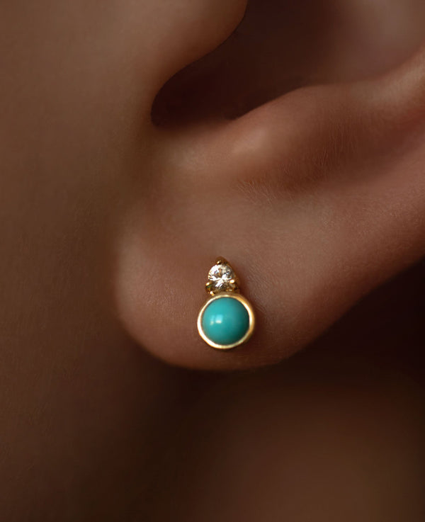 Turquoise Double Stud Earrings Gold