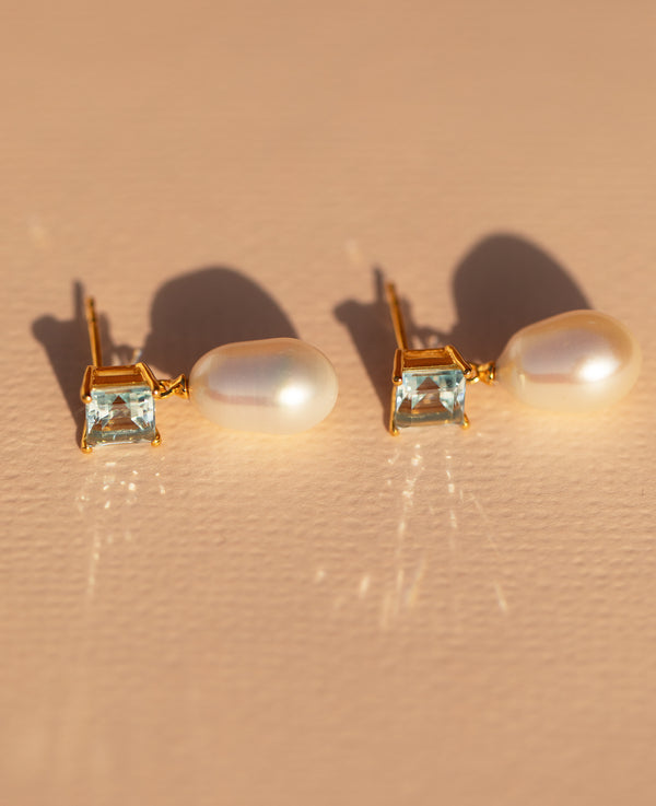 Blue Topaz & Pearl Earrings