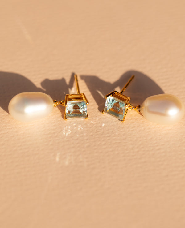 Blue Topaz & Pearl Earrings