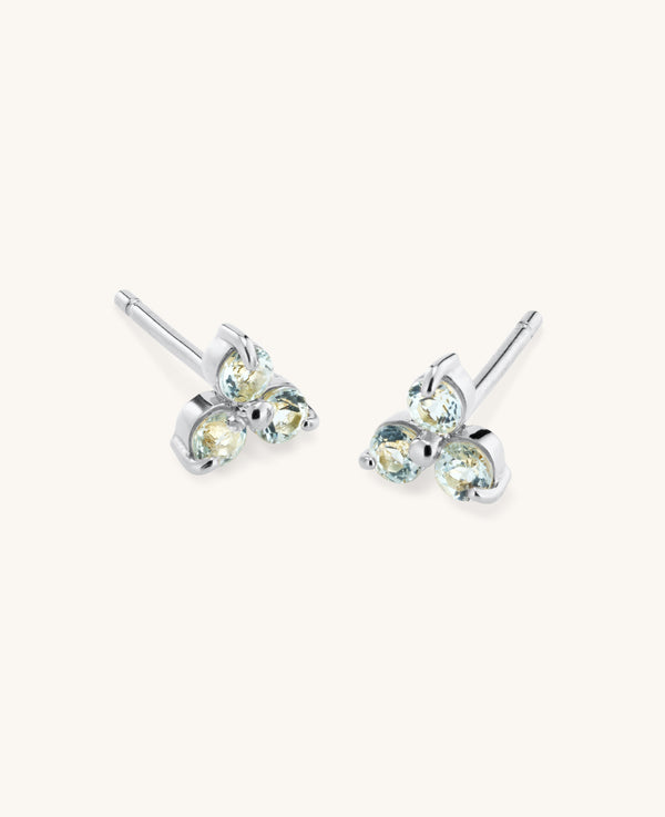 Blue Topaz Large Fleur Studs Silver
