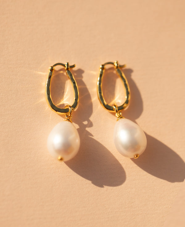 Calypso Pearl Charm Hoops Gold