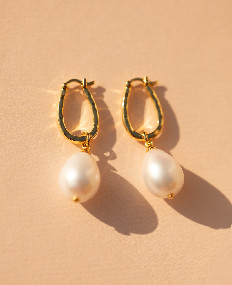 Calypso Pearl Charm Hoops Gold