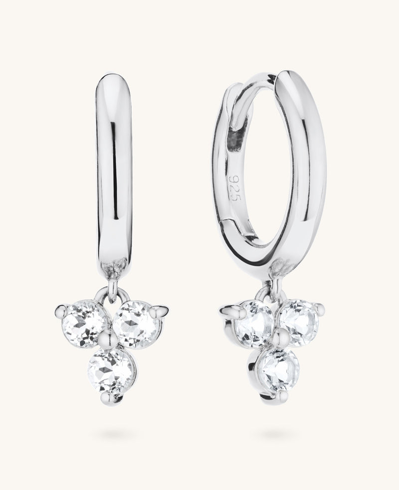 Topaz Fleur Dangle Hoops Silver