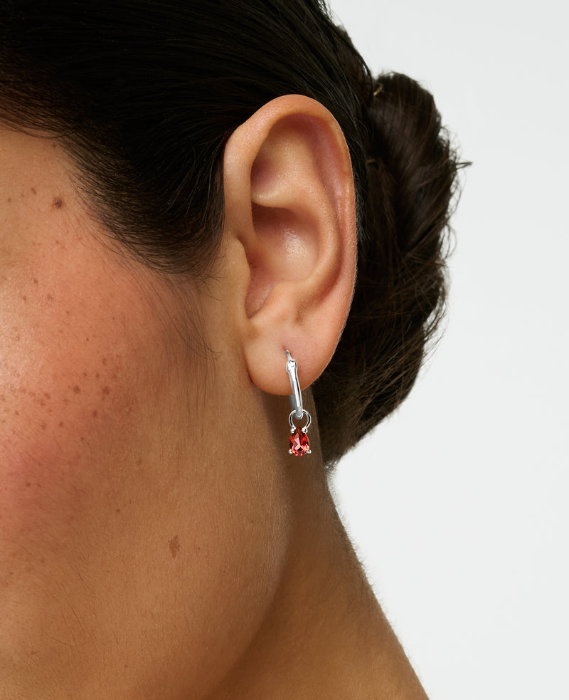 Teardrop Garnet Charm Hoops