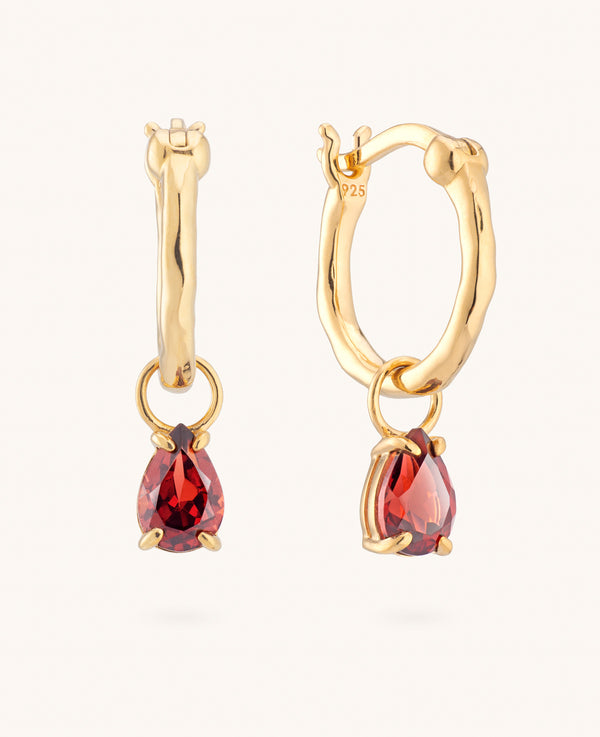 *AVAILABLE FOR PRE-ORDER * Teardrop Garnet Charm Hoops