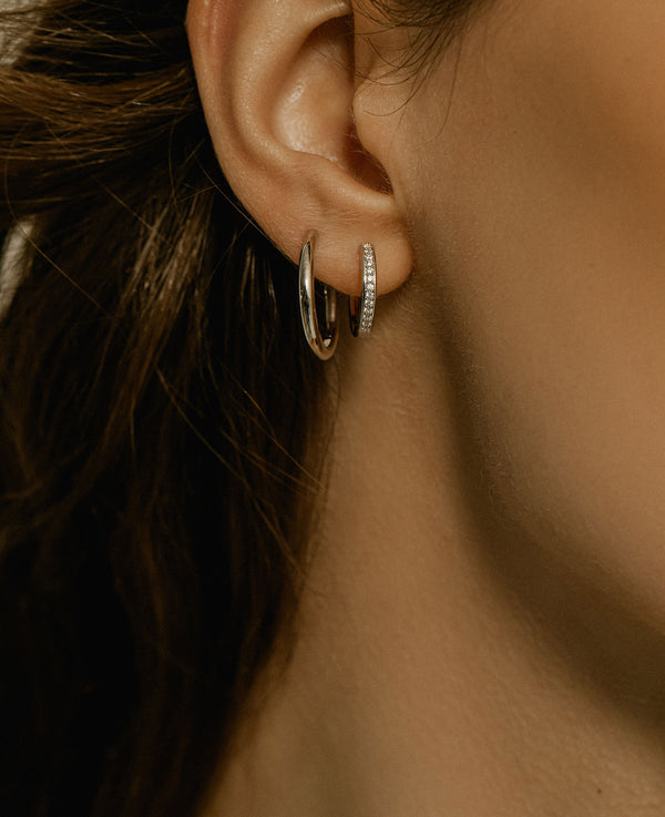 Medium Crystal Hoops Silver