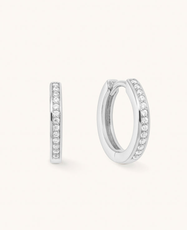 Medium Crystal Hoops Silver