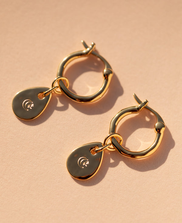 Moon Engraved Charm Hoops Gold