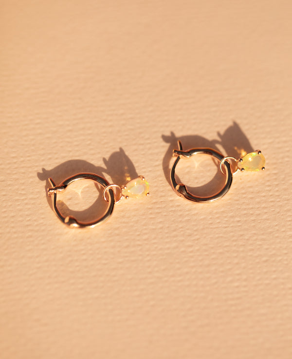 Opal Teardrop Hoops Rose Gold