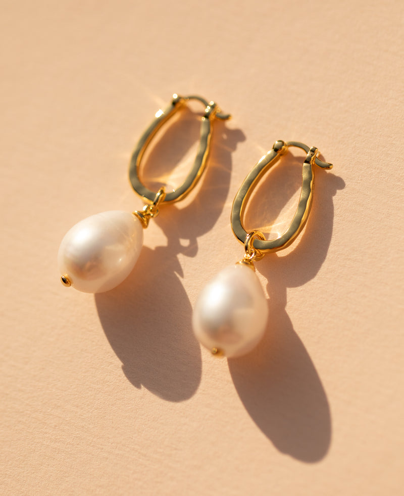 Calypso Pearl Charm Hoops Gold