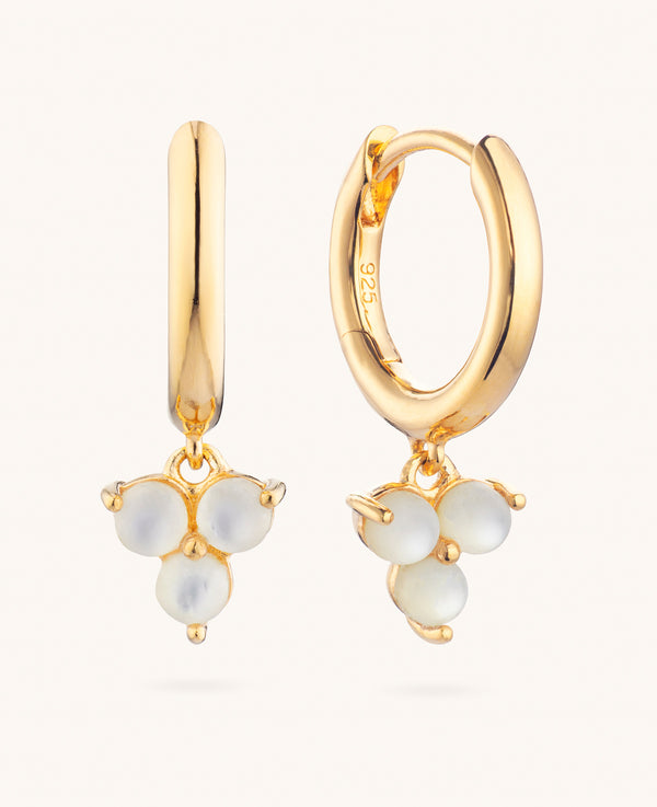Mother Of Pearl Fleur Dangle Hoops Gold