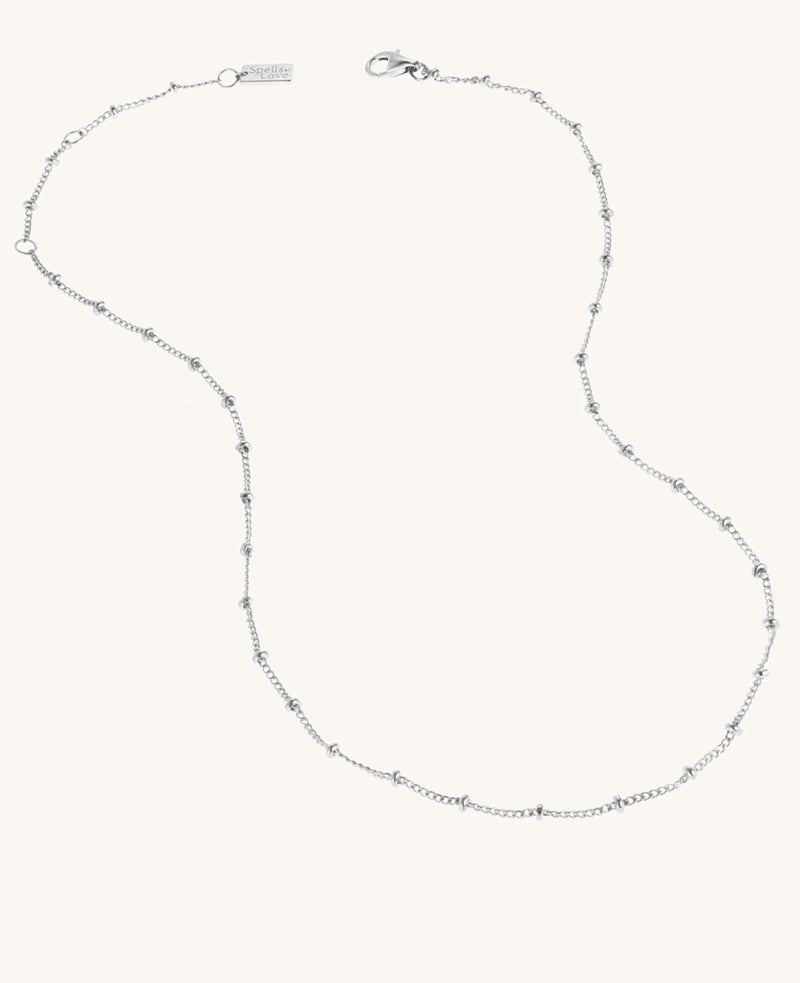 Single Strand Beaded Satellite Necklace Silver