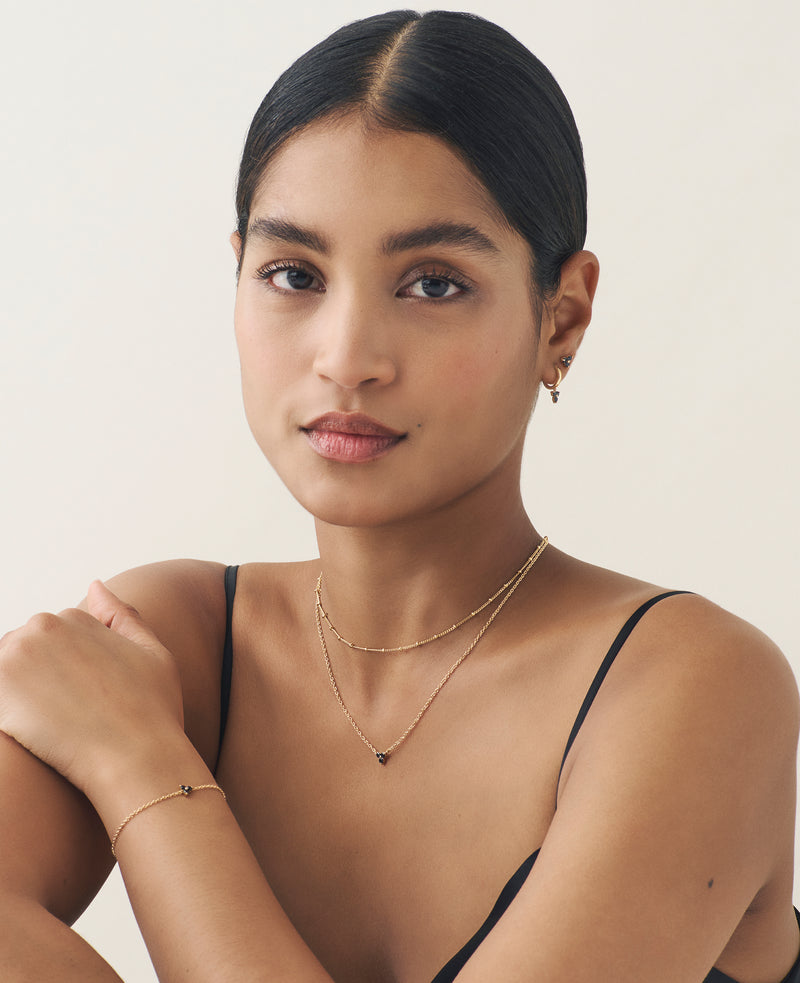 Single Strand Beaded Satellite Necklace Gold