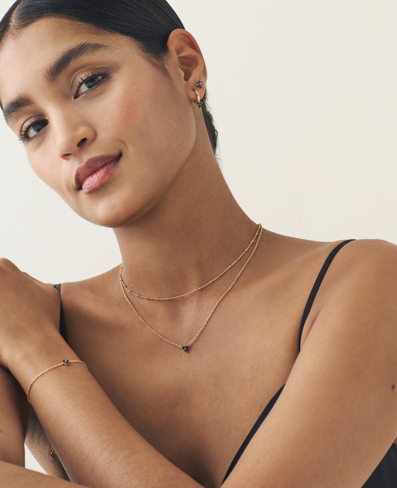 Single Strand Beaded Satellite Necklace Gold