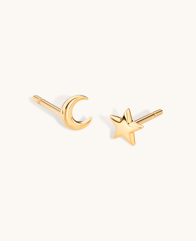 *SAMPLE SALE * Solid 9K Gold Star and Moon Studs
