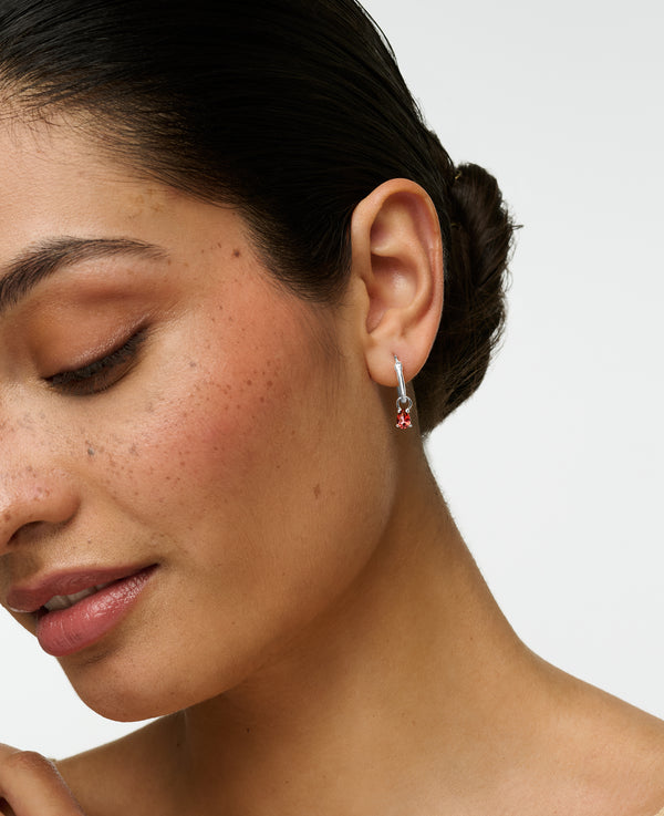 Teardrop Garnet Charm Hoops