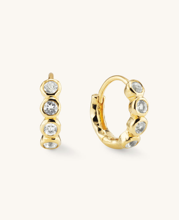 Topaz Bezel Huggie Hoops Gold