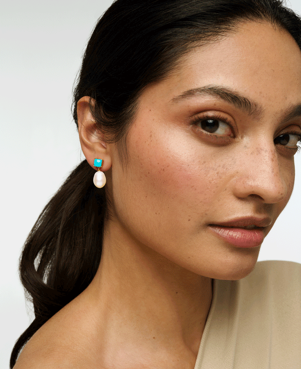 Turquoise and Pearl Drop Earrings