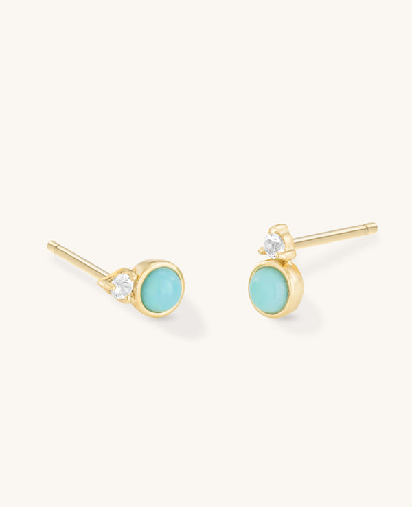 Turquoise Double Stud Earrings Gold