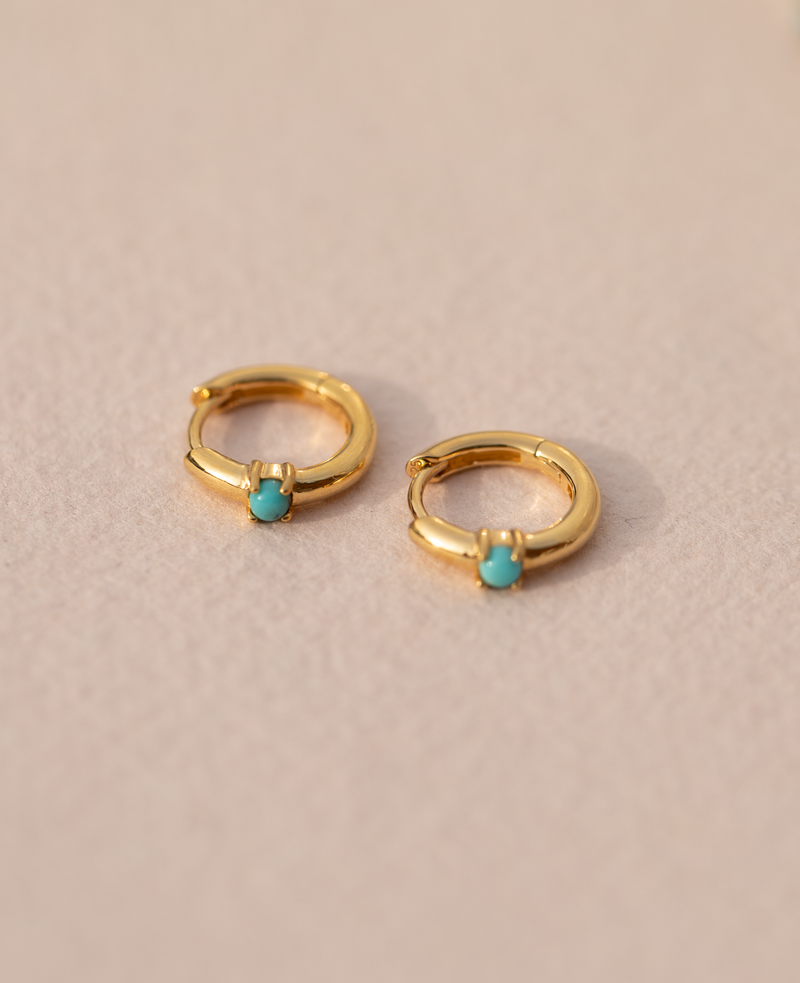 *SAMPLE SALE* Turquoise Twinkle Mini Hoops Gold