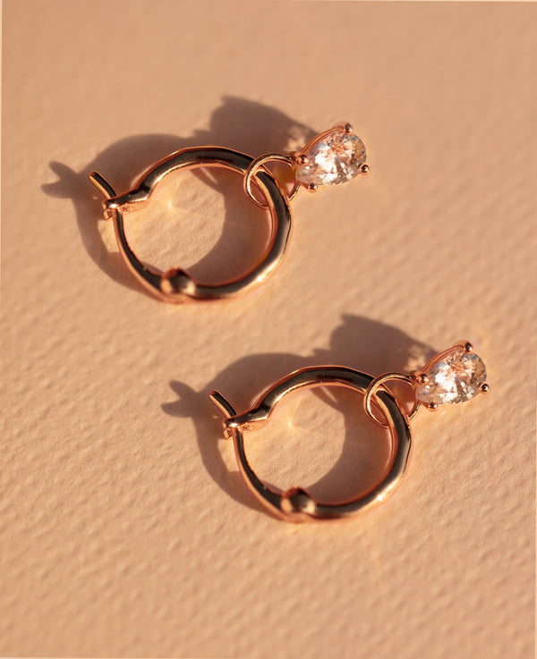 Zircon Teardrop Hoops Rose Gold