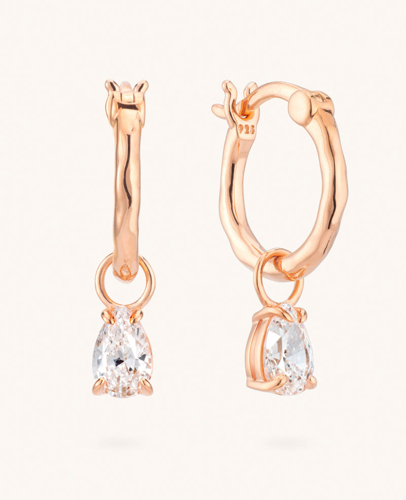 Zircon Teardrop Hoops Rose Gold
